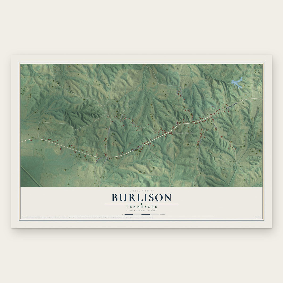 Burlison, Tennessee map print, the full design