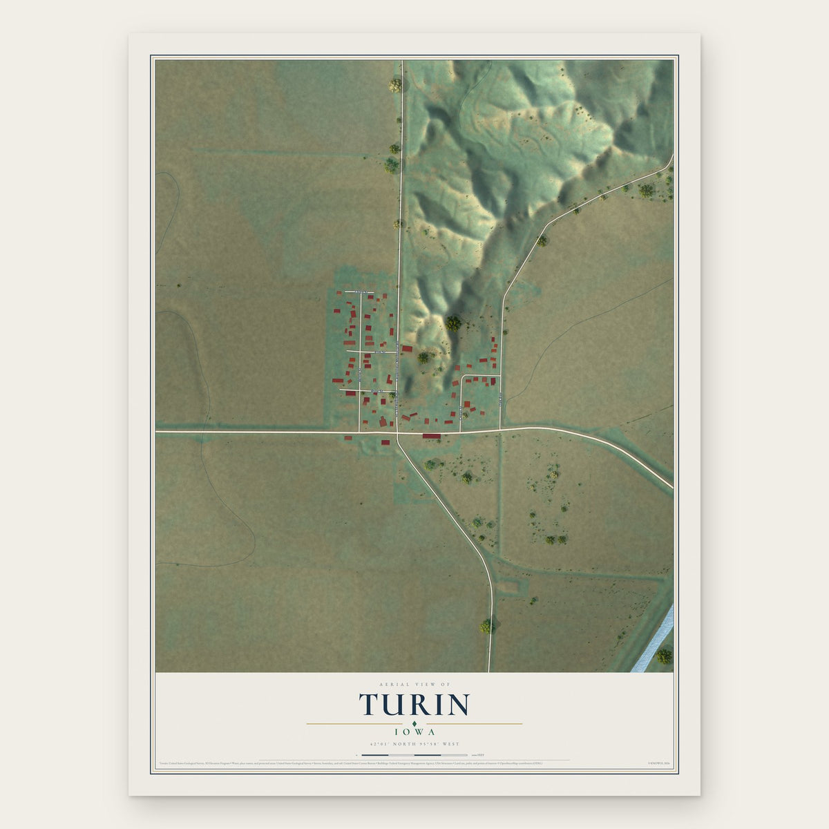 Turin, Iowa map print, the full design