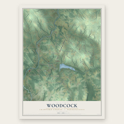 Woodcock, Crawford County, Pennsylvania map print, the full design