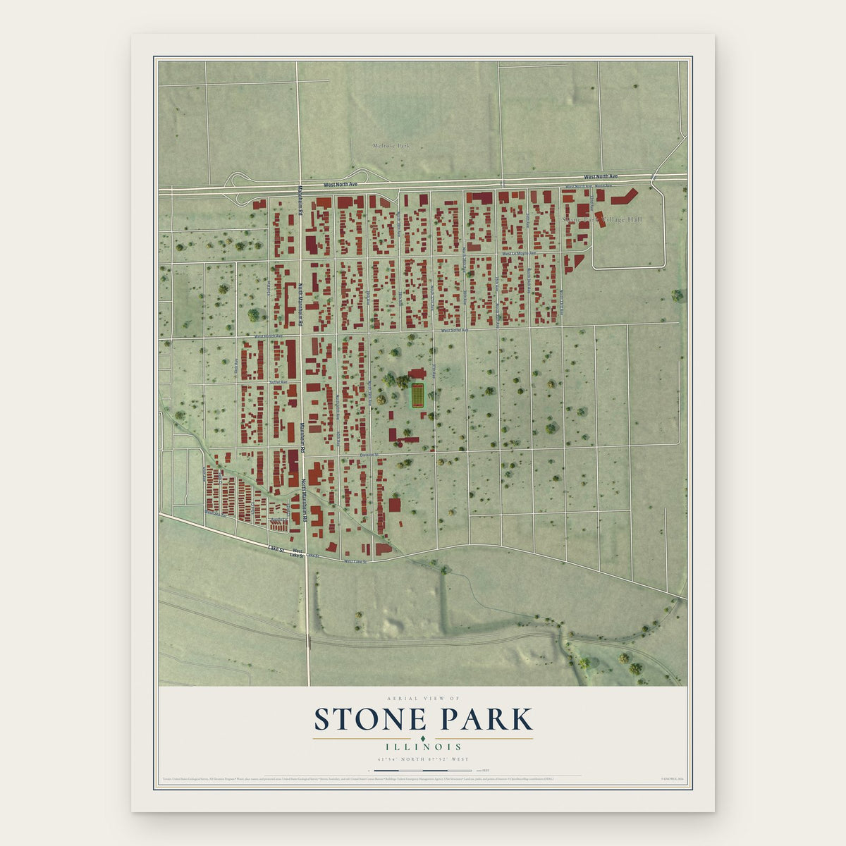 Stone Park, Illinois map print, the full design