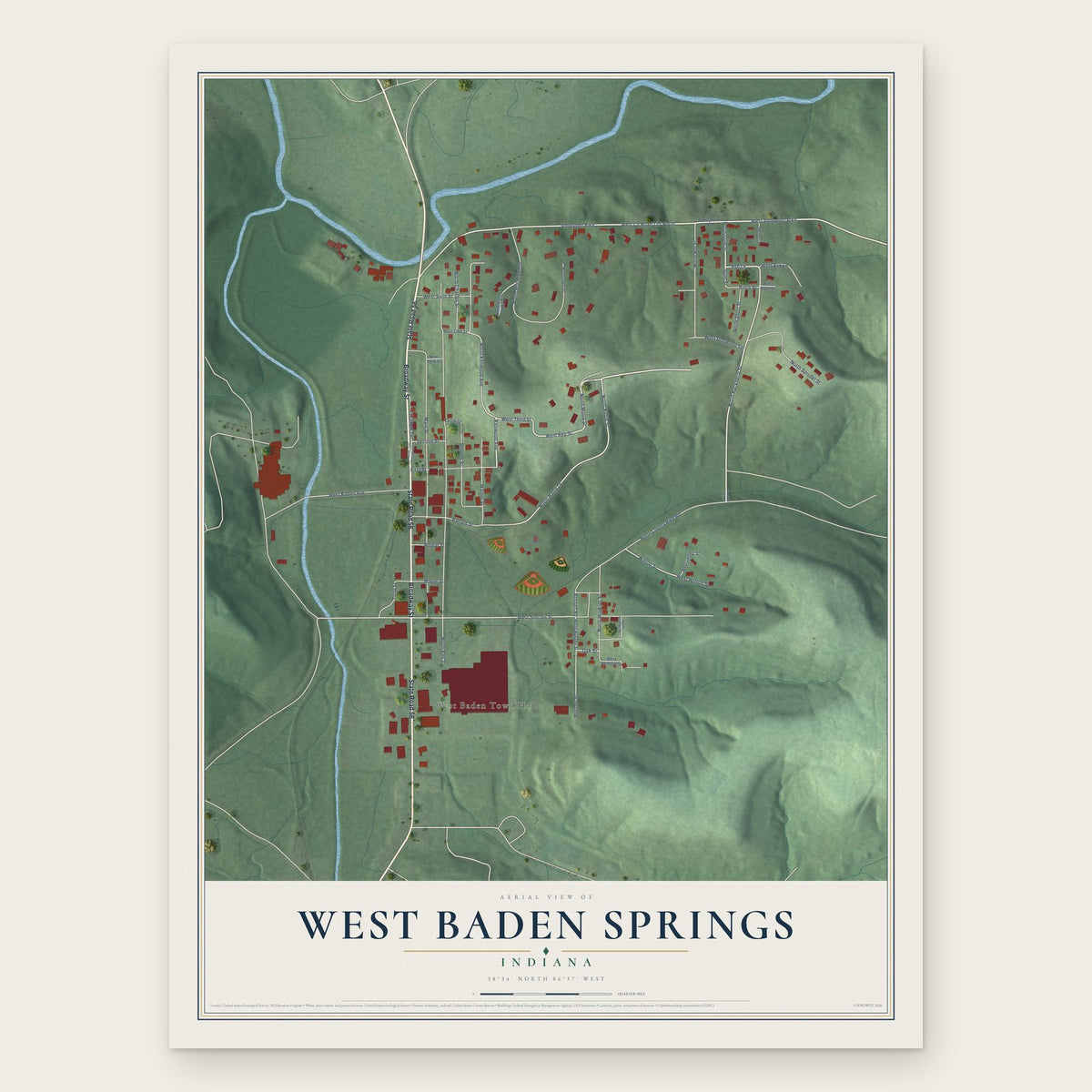 West Baden Springs, Indiana map print, the full design