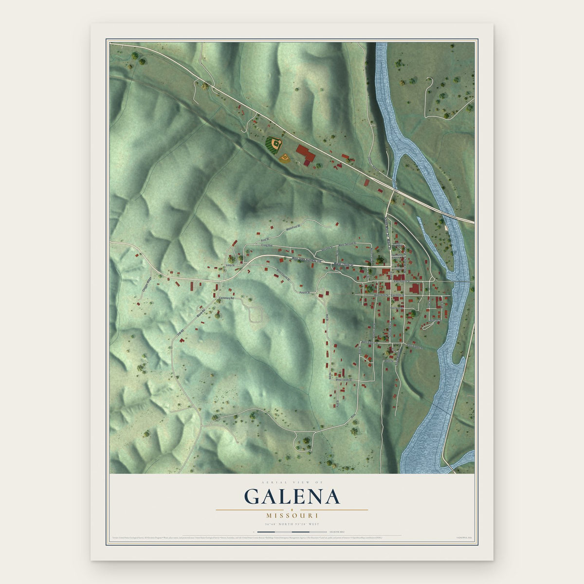 Galena, Missouri map print, the full design