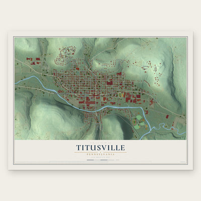 Titusville, Pennsylvania map print, the full design