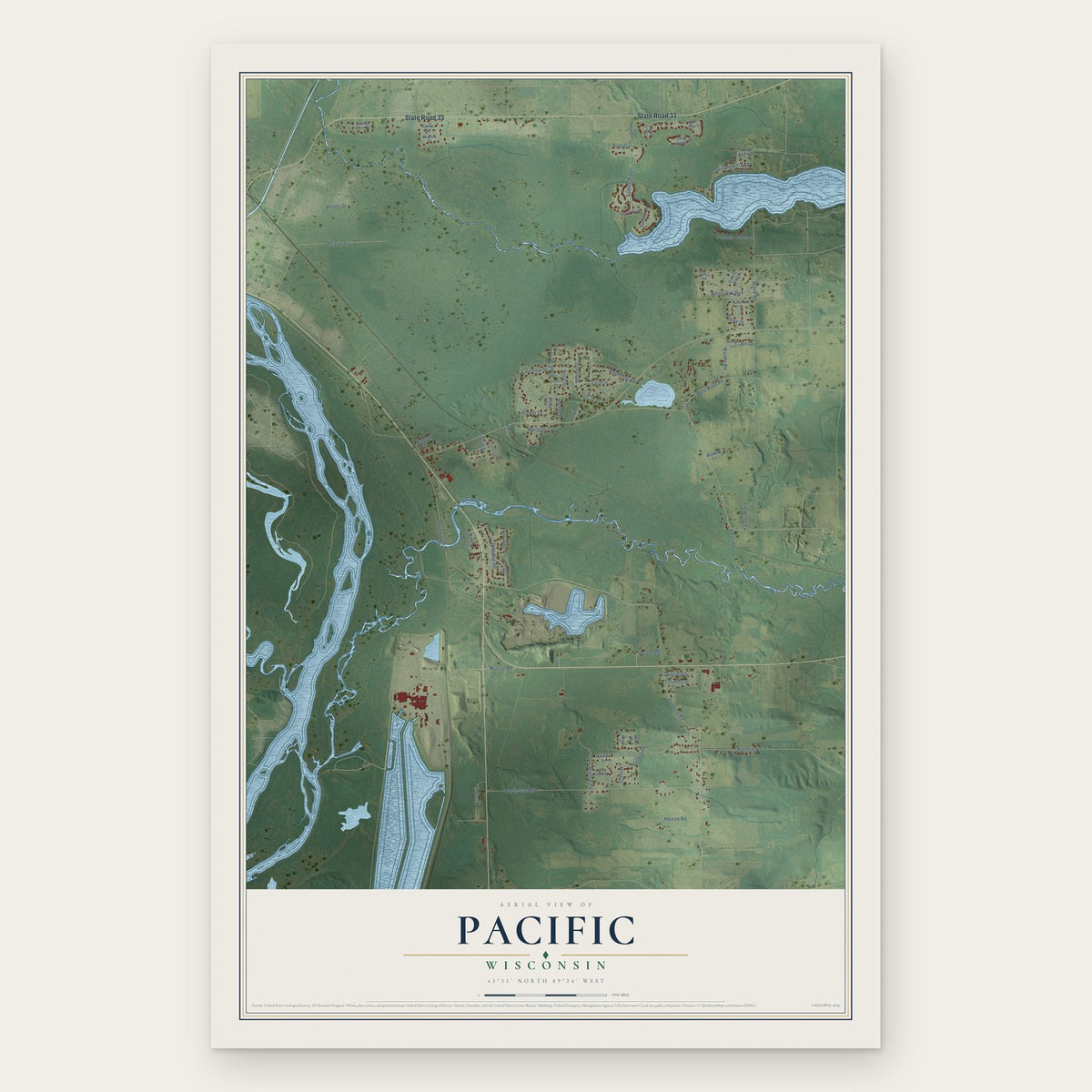 Pacific, Wisconsin map print, the full design