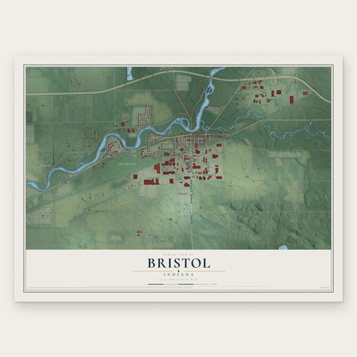 Bristol, Indiana map print, the full design