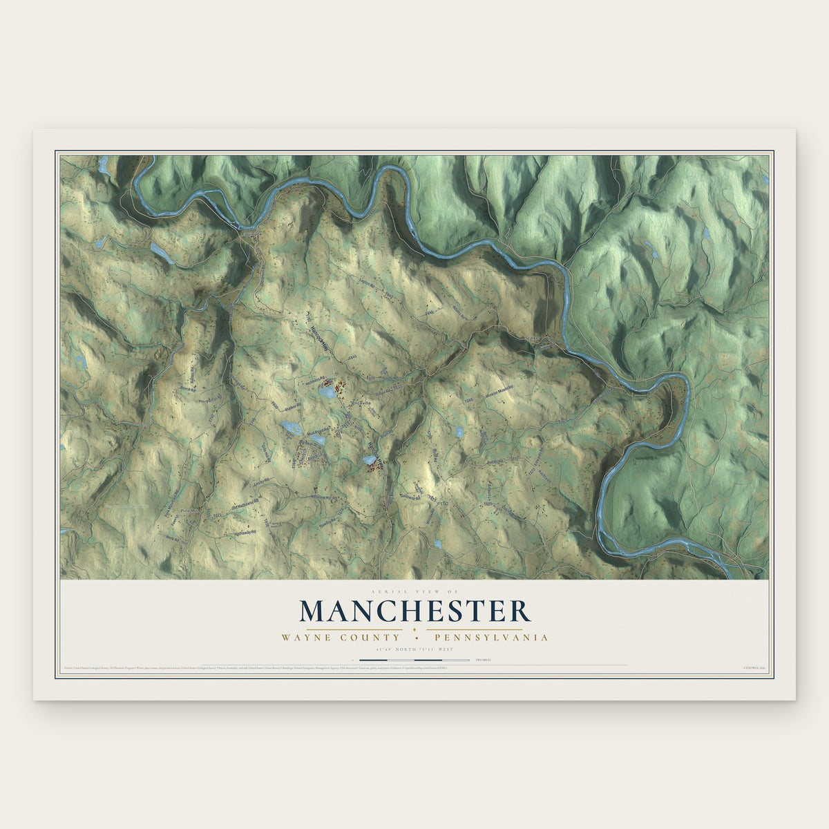 Manchester, Wayne County, Pennsylvania map print, the full design