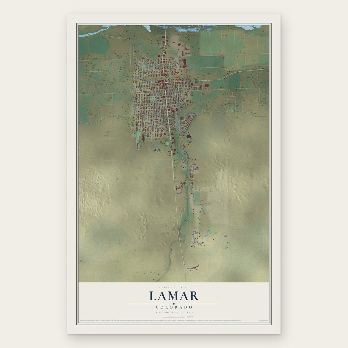 Lamar, Colorado map print, the full design