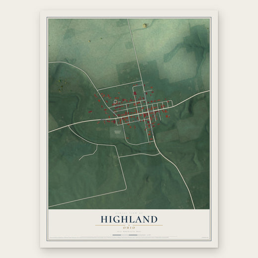 Highland, Ohio map print, the full design