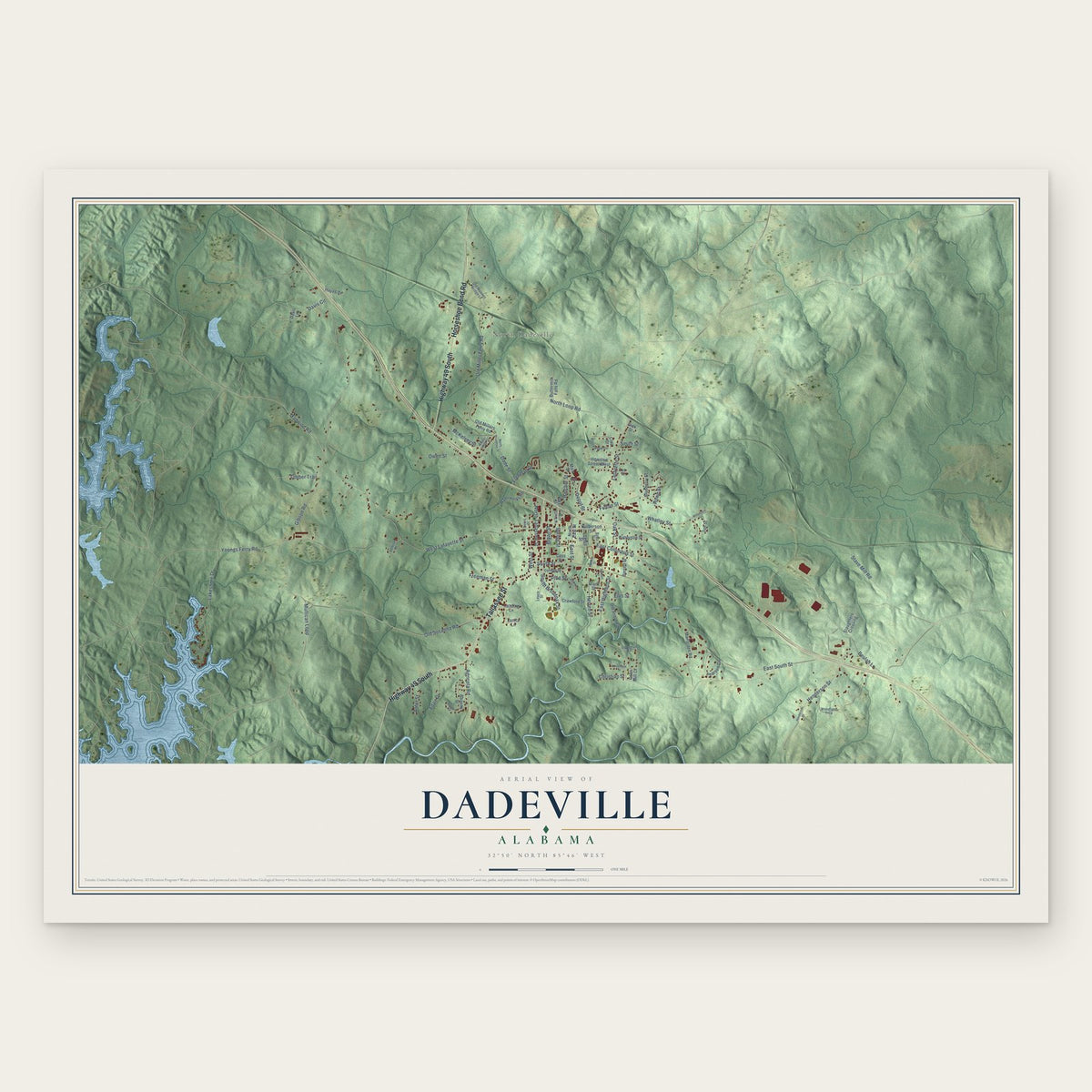 Dadeville, Alabama map print, the full design