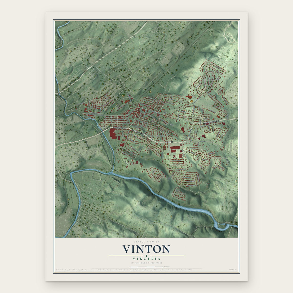 Vinton, Virginia map print, the full design