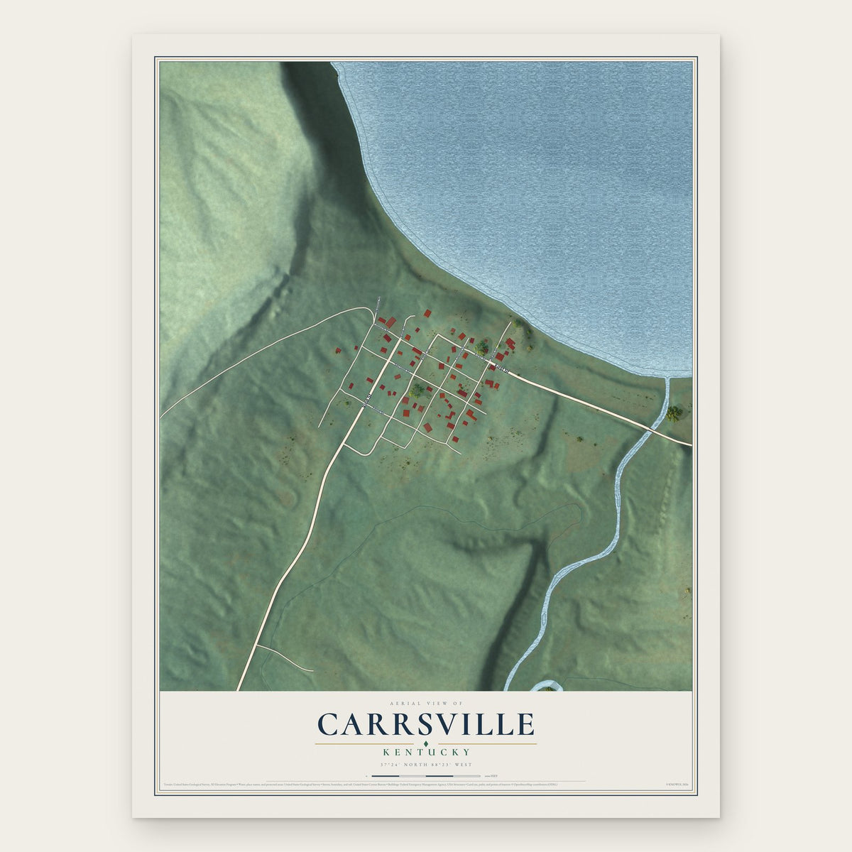 Carrsville, Kentucky map print, the full design