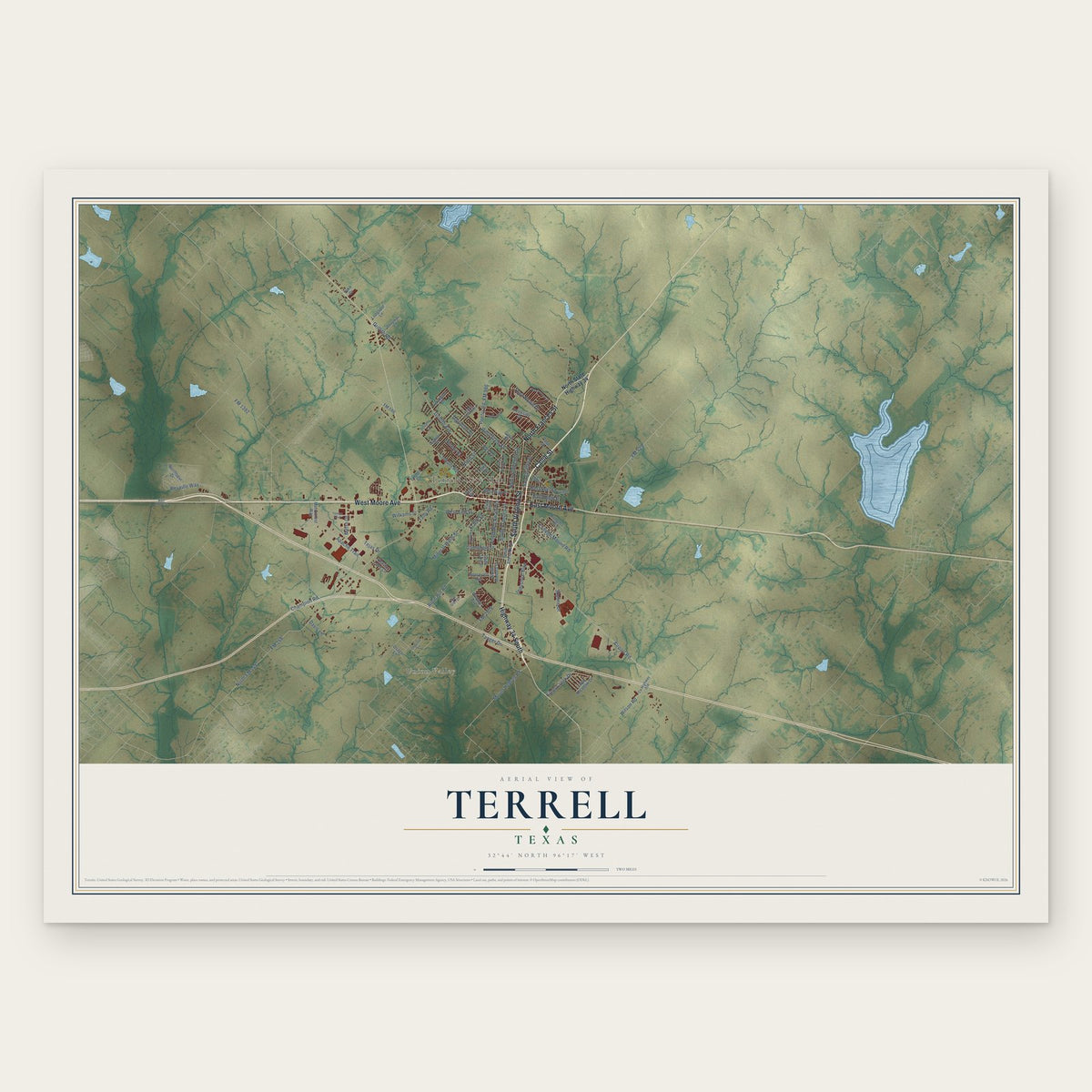 Terrell, Texas map print, the full design