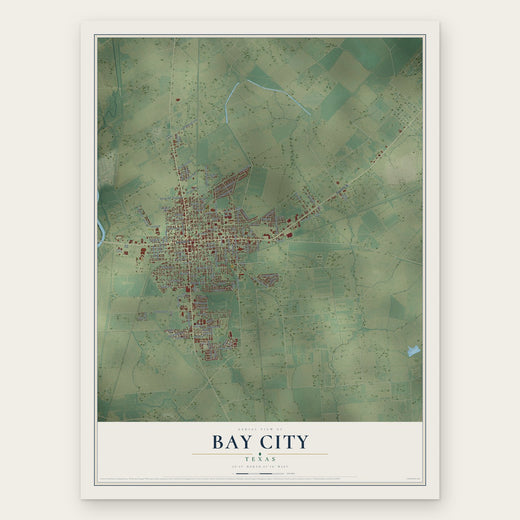 Bay City, Texas map print, the full design