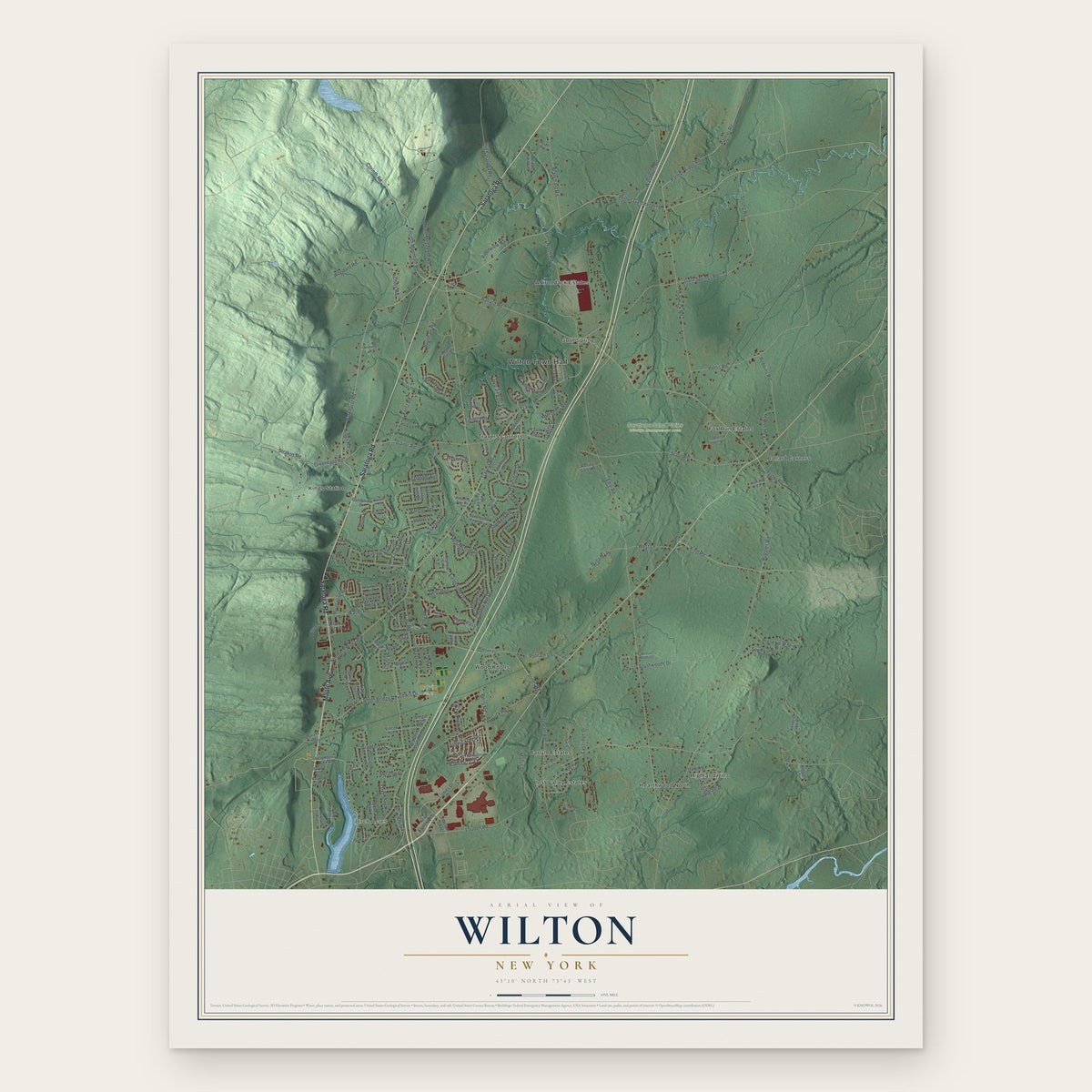 Wilton, New York map print, the full design
