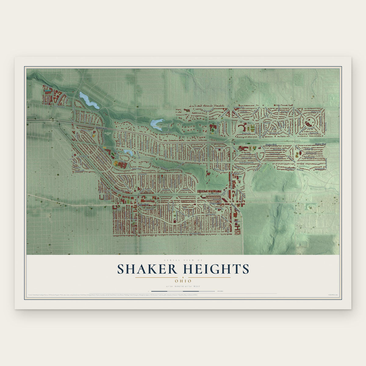 Shaker Heights, Ohio map print, the full design