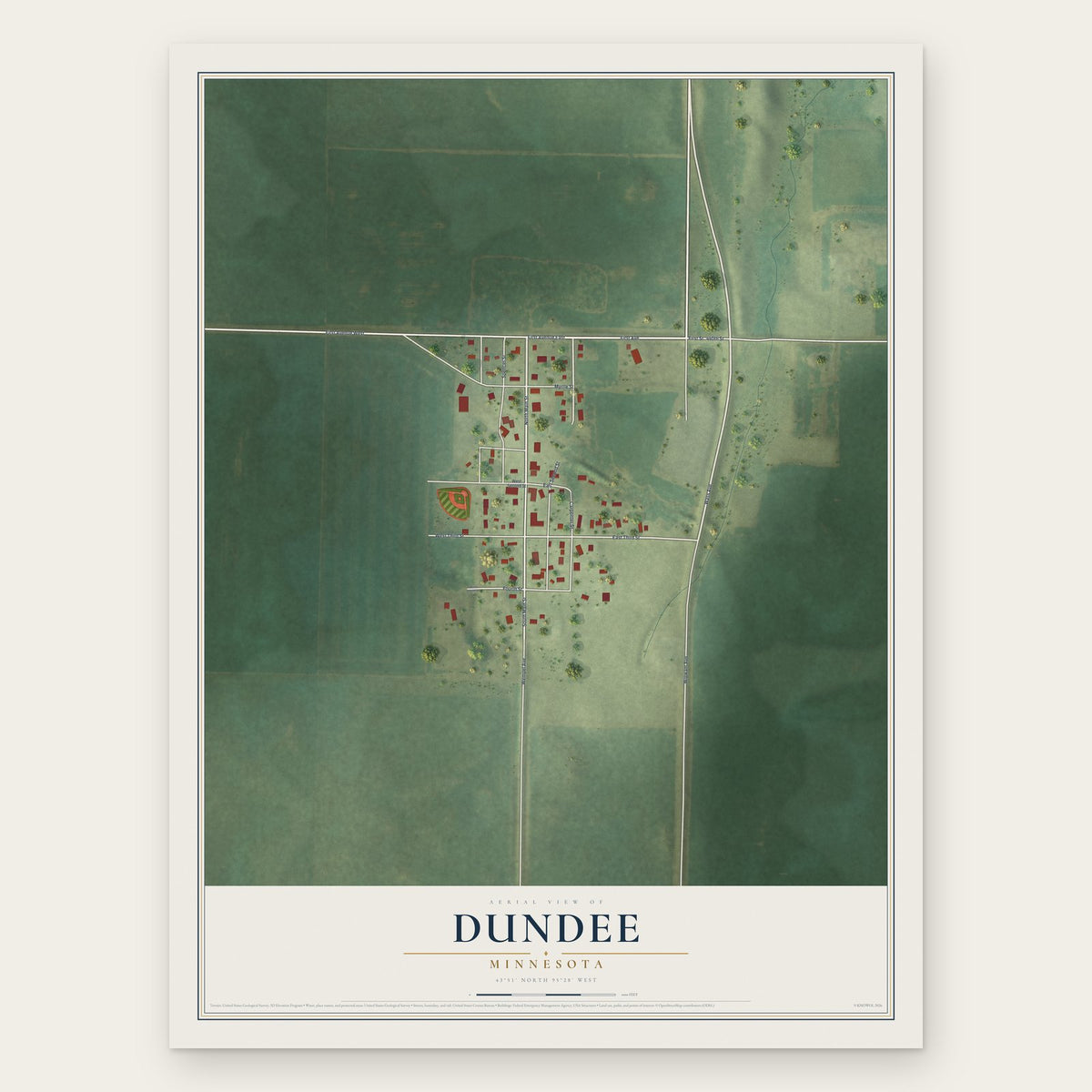 Dundee, Minnesota map print, the full design