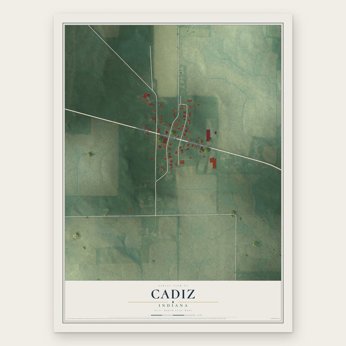 Cadiz, Indiana map print, the full design