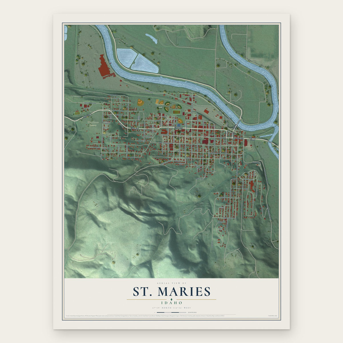 St. Maries, Idaho map print, the full design