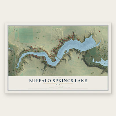Buffalo Springs Lake, Texas map print, the full design