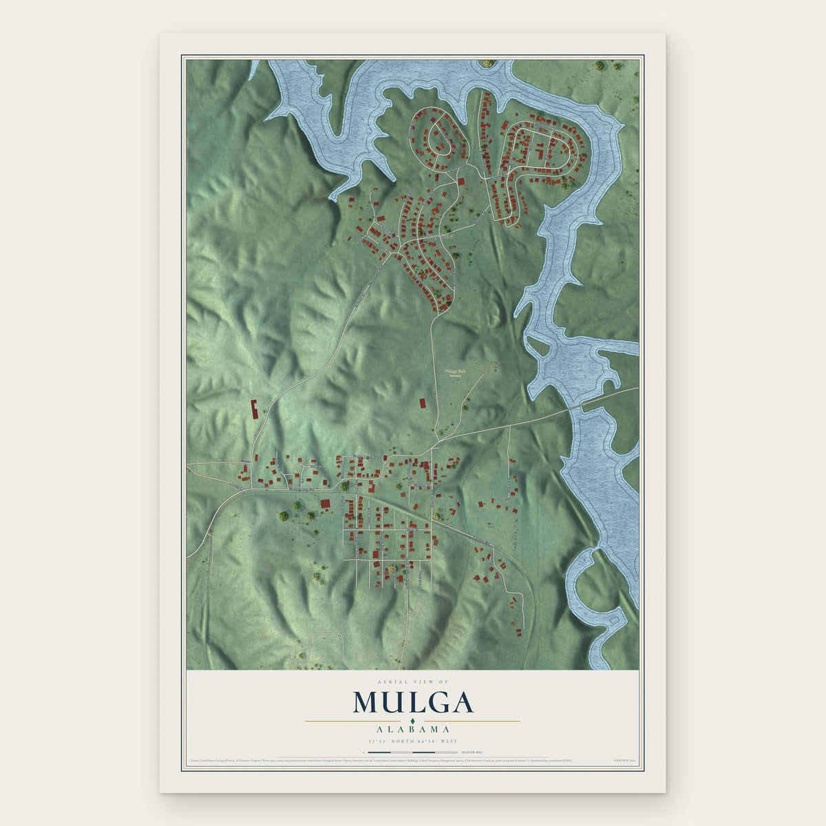 Mulga, Alabama map print, the full design