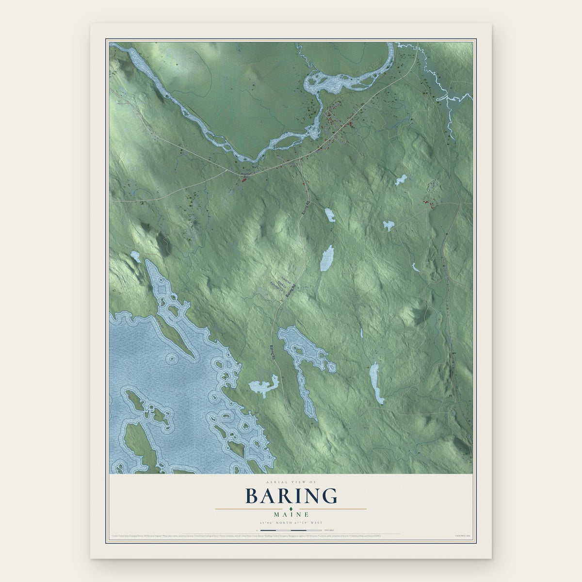 Baring, Maine map print, the full design
