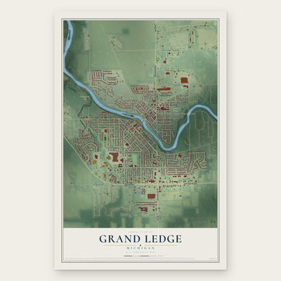 Grand Ledge, Michigan map print, the full design