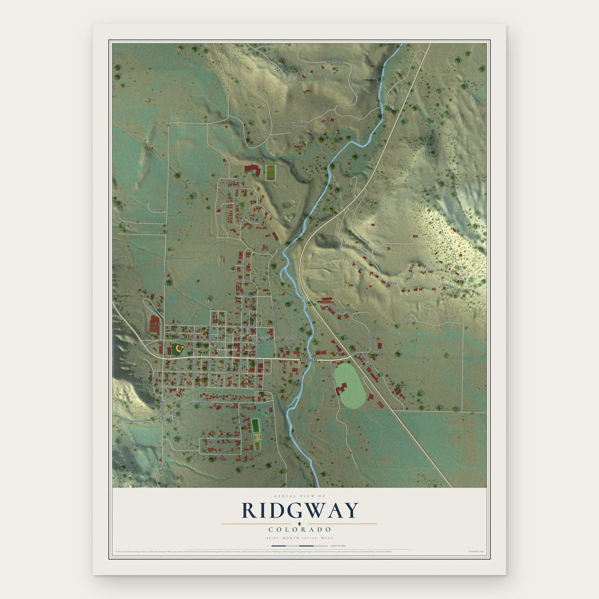 Ridgway, Colorado map print, the full design