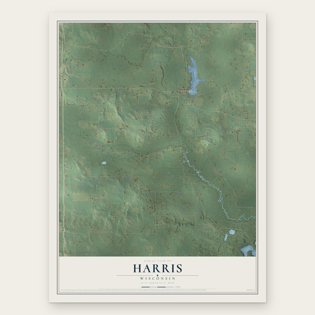 Harris, Wisconsin map print, the full design