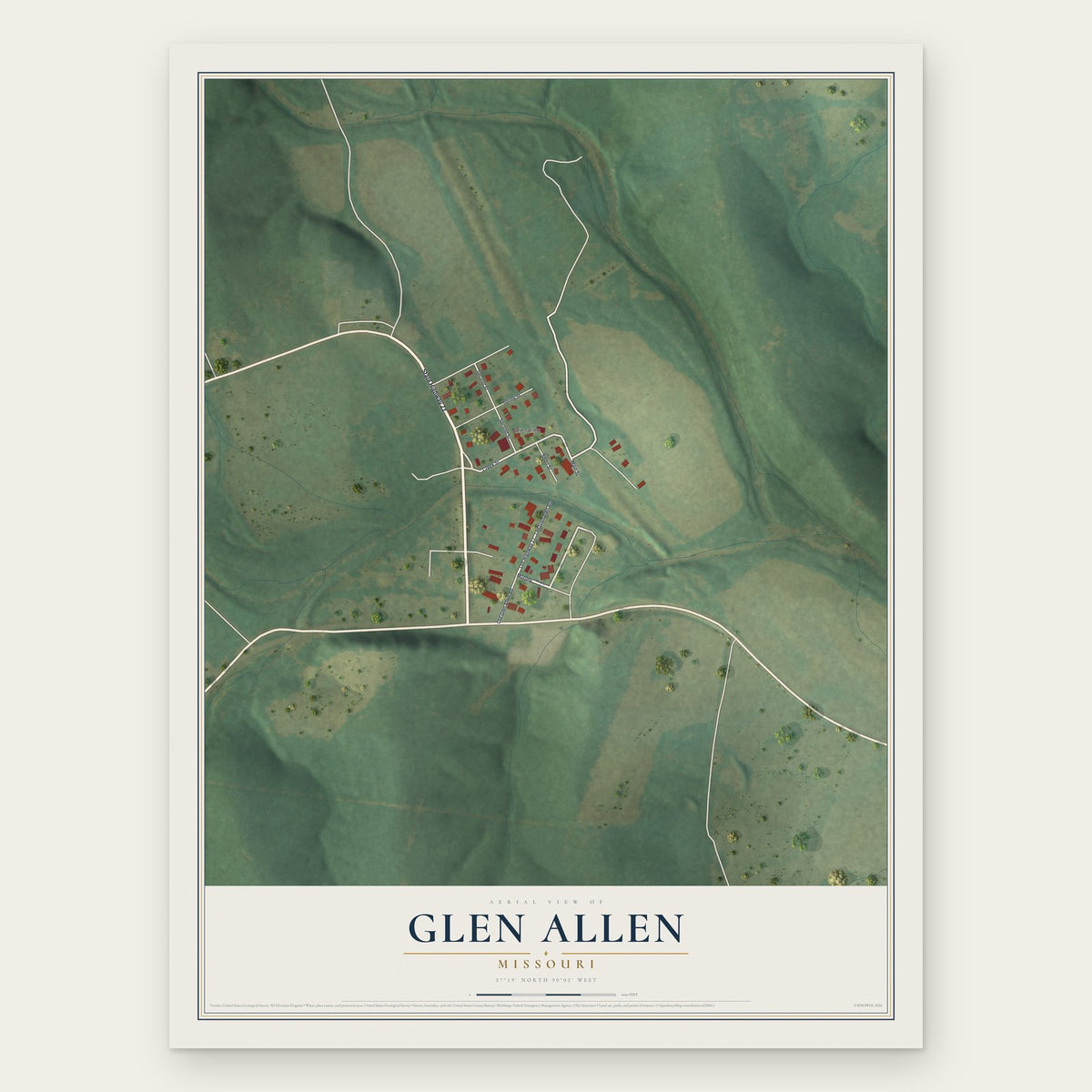 Glen Allen, Missouri map print, the full design