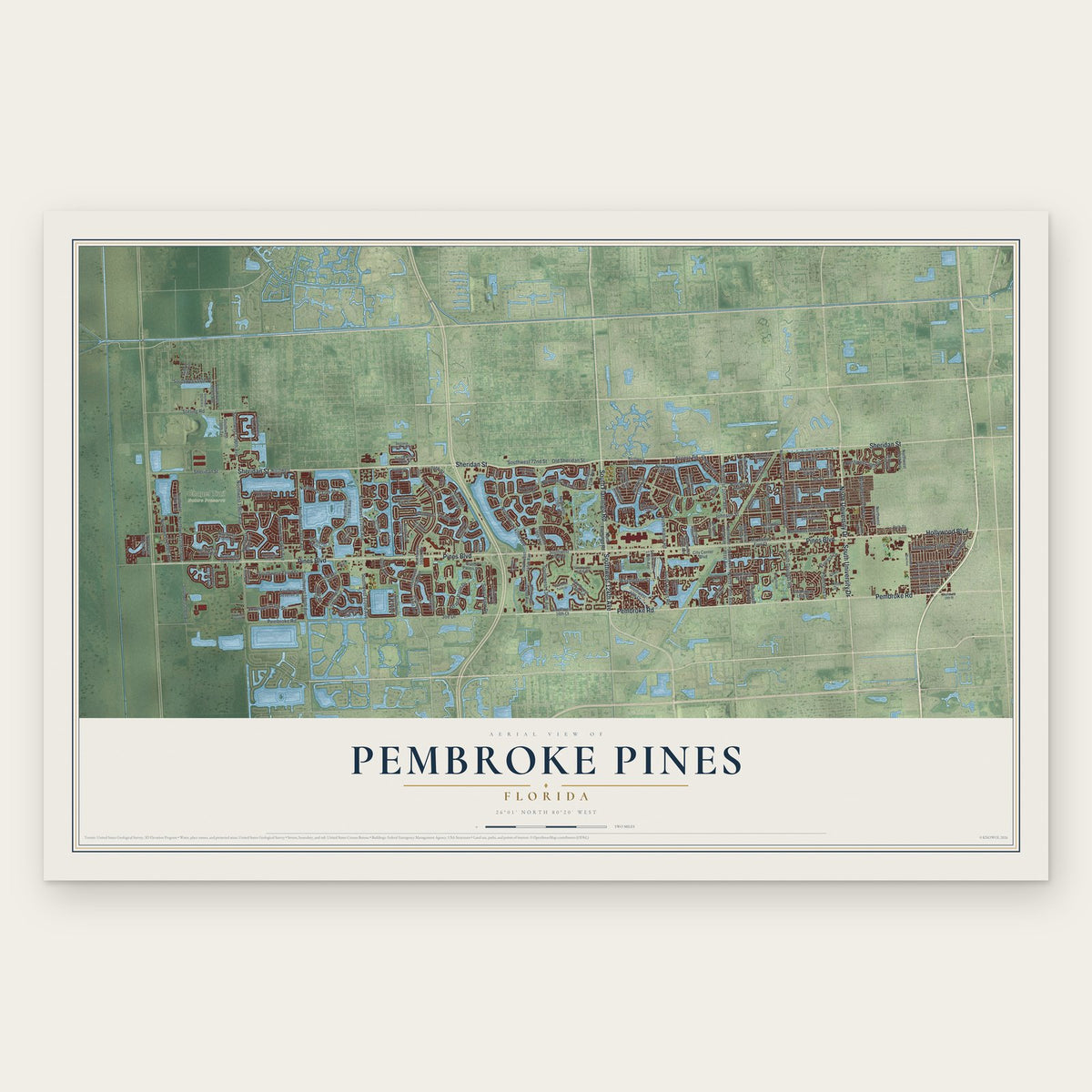 Pembroke Pines, Florida map print, the full design