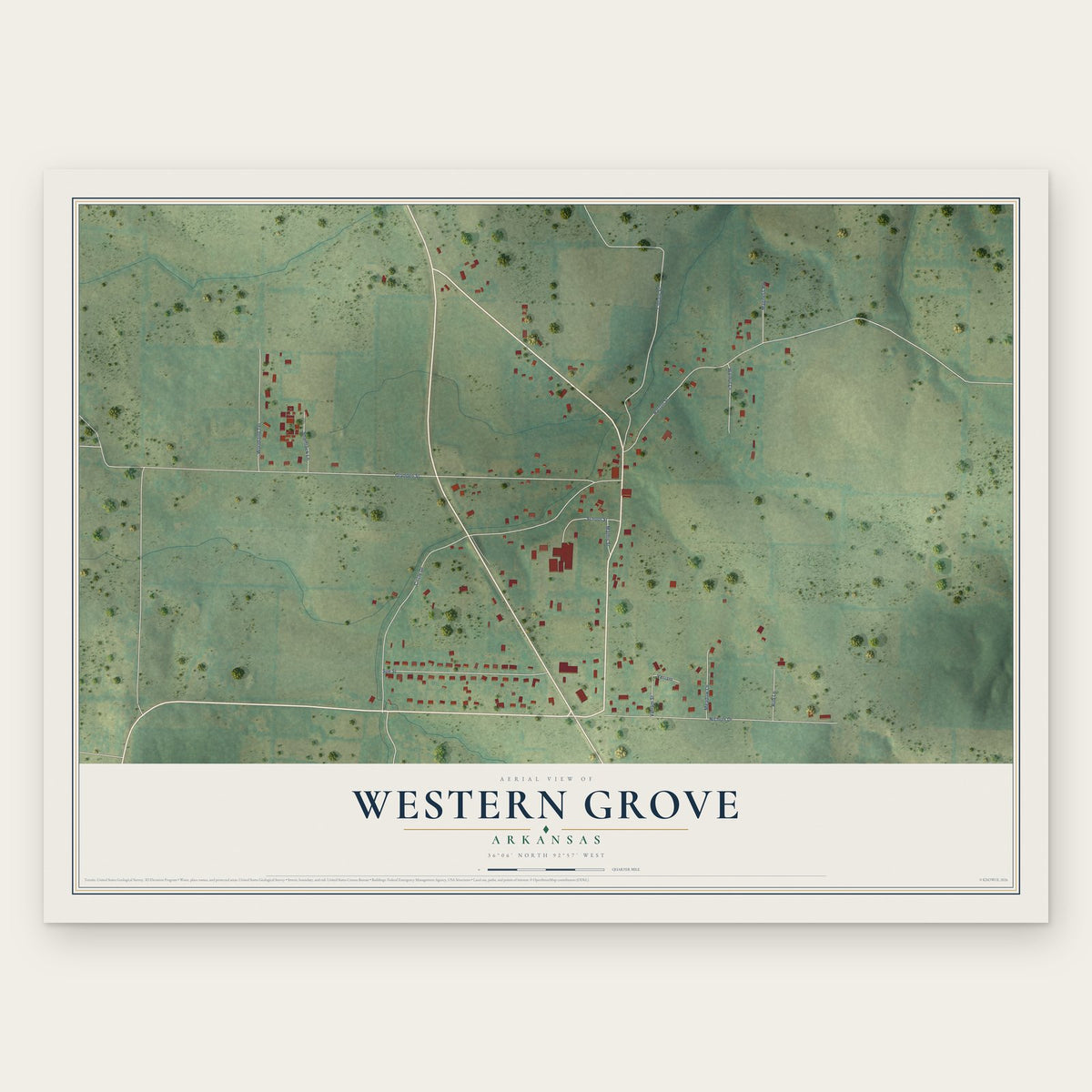 Western Grove, Arkansas map print, the full design