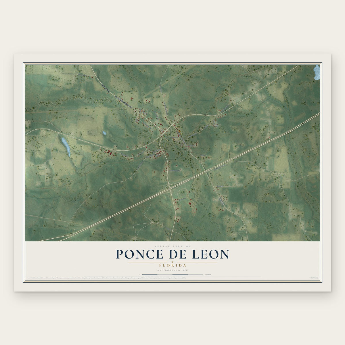Ponce de Leon, Florida map print, the full design