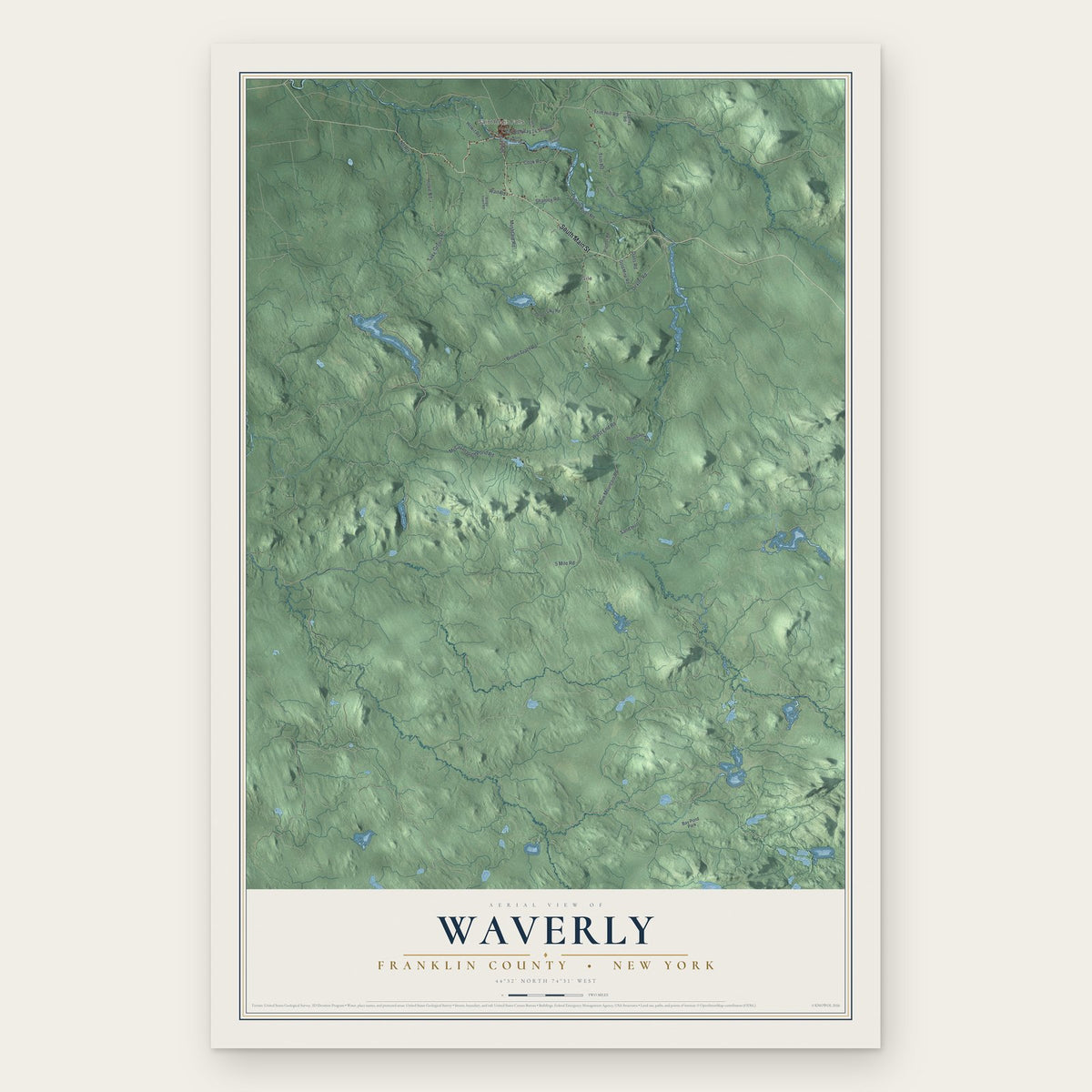 Waverly, Franklin County, New York map print, the full design