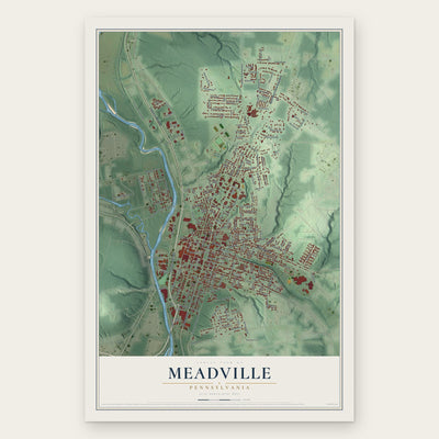 Meadville, Pennsylvania map print, the full design