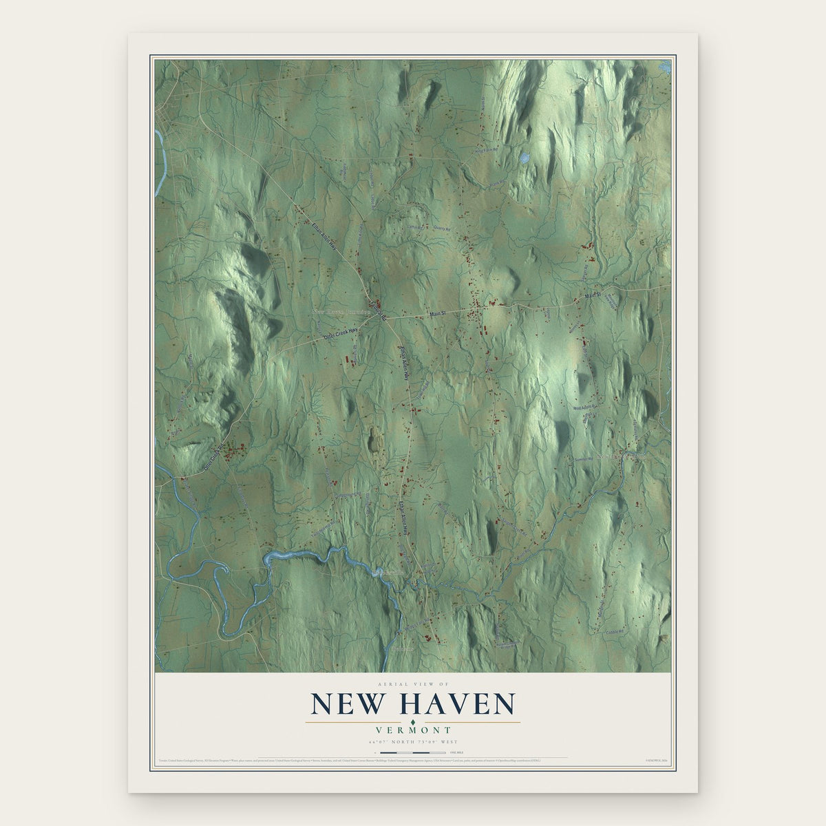 New Haven, Vermont map print, the full design
