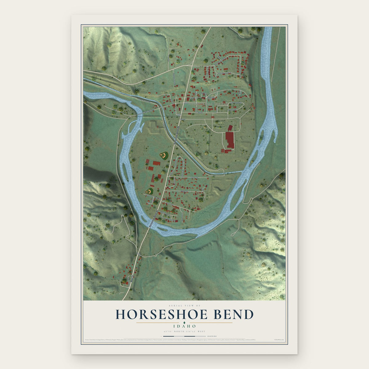 Horseshoe Bend, Idaho map print, the full design