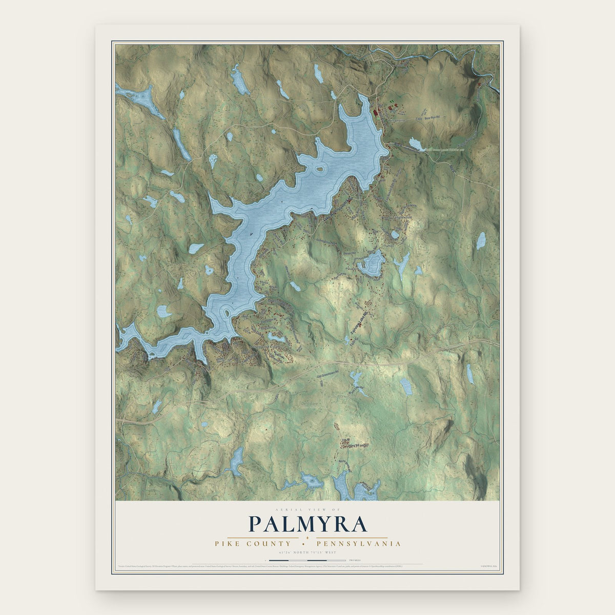 Palmyra, Pike County, Pennsylvania map print, the full design