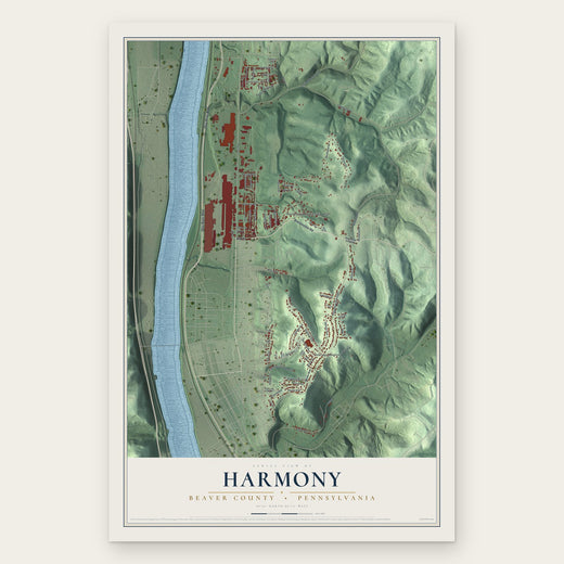 Harmony, Beaver County, Pennsylvania map print, the full design