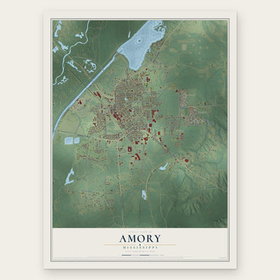 Amory, Mississippi map print, the full design