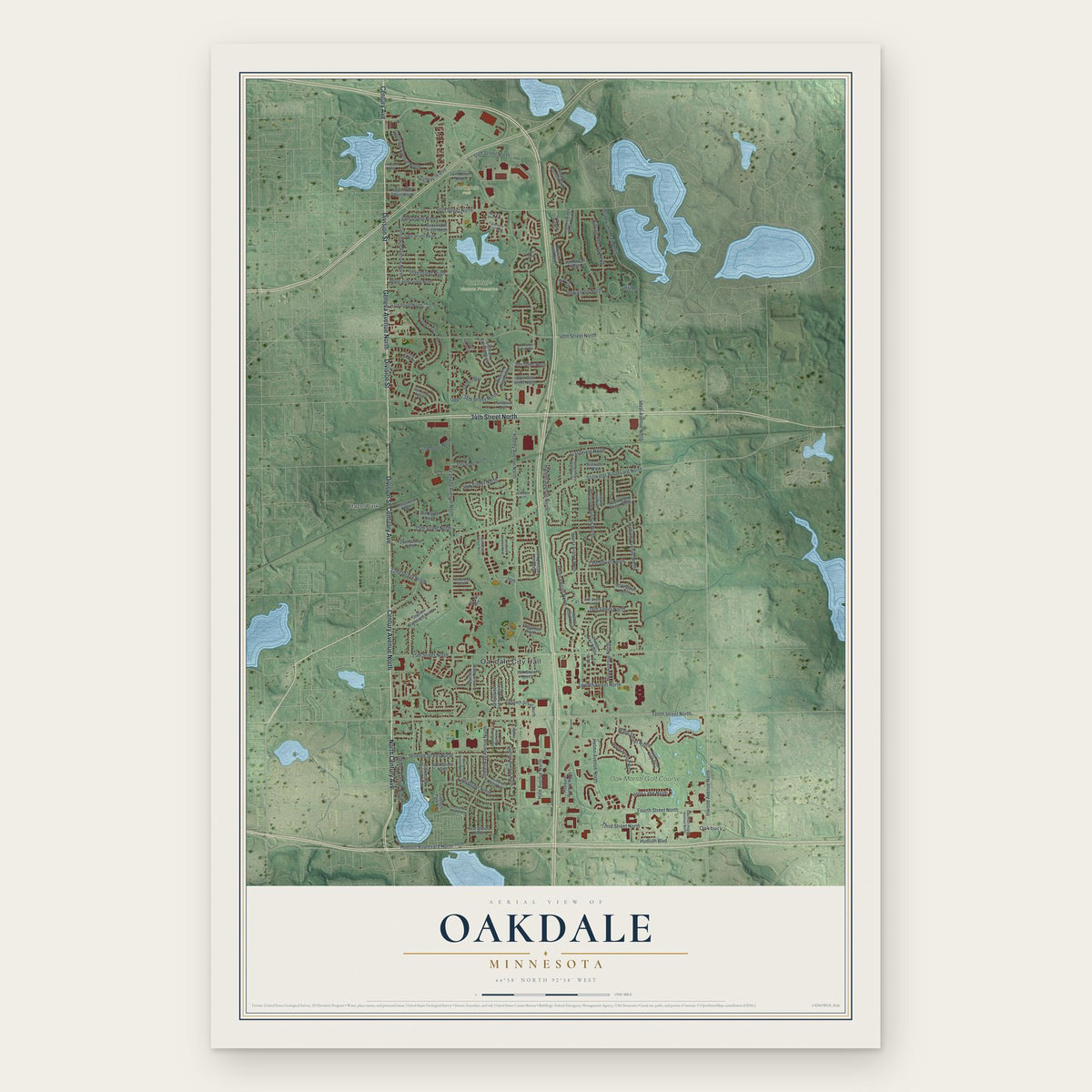 Oakdale, Minnesota map print, the full design