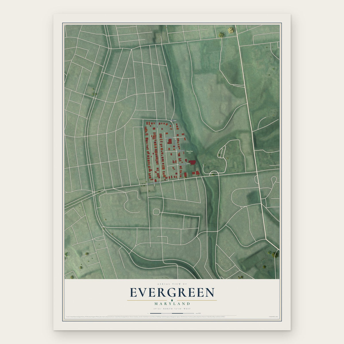 Evergreen, Maryland map print, the full design