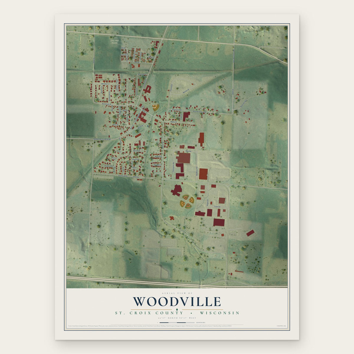Woodville, St. Croix County, Wisconsin map print, the full design