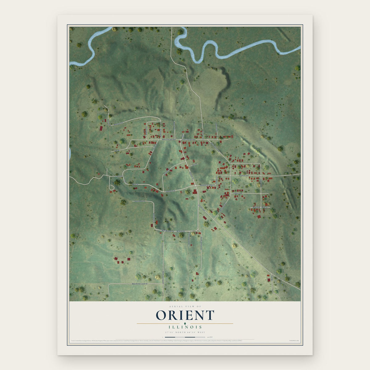 Orient, Illinois map print, the full design
