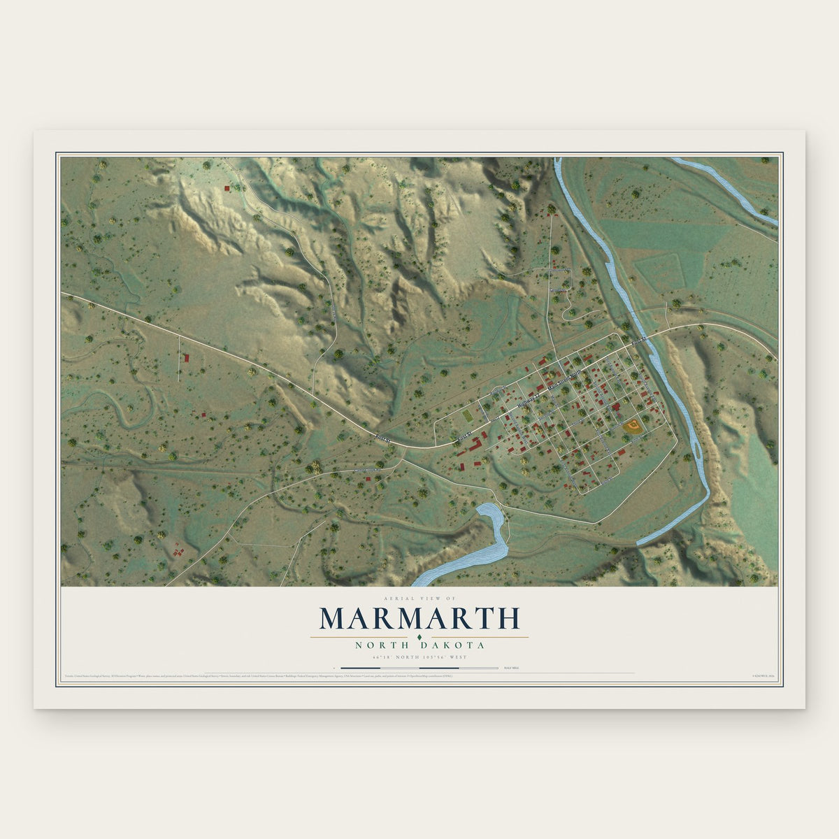 Marmarth, North Dakota map print, the full design