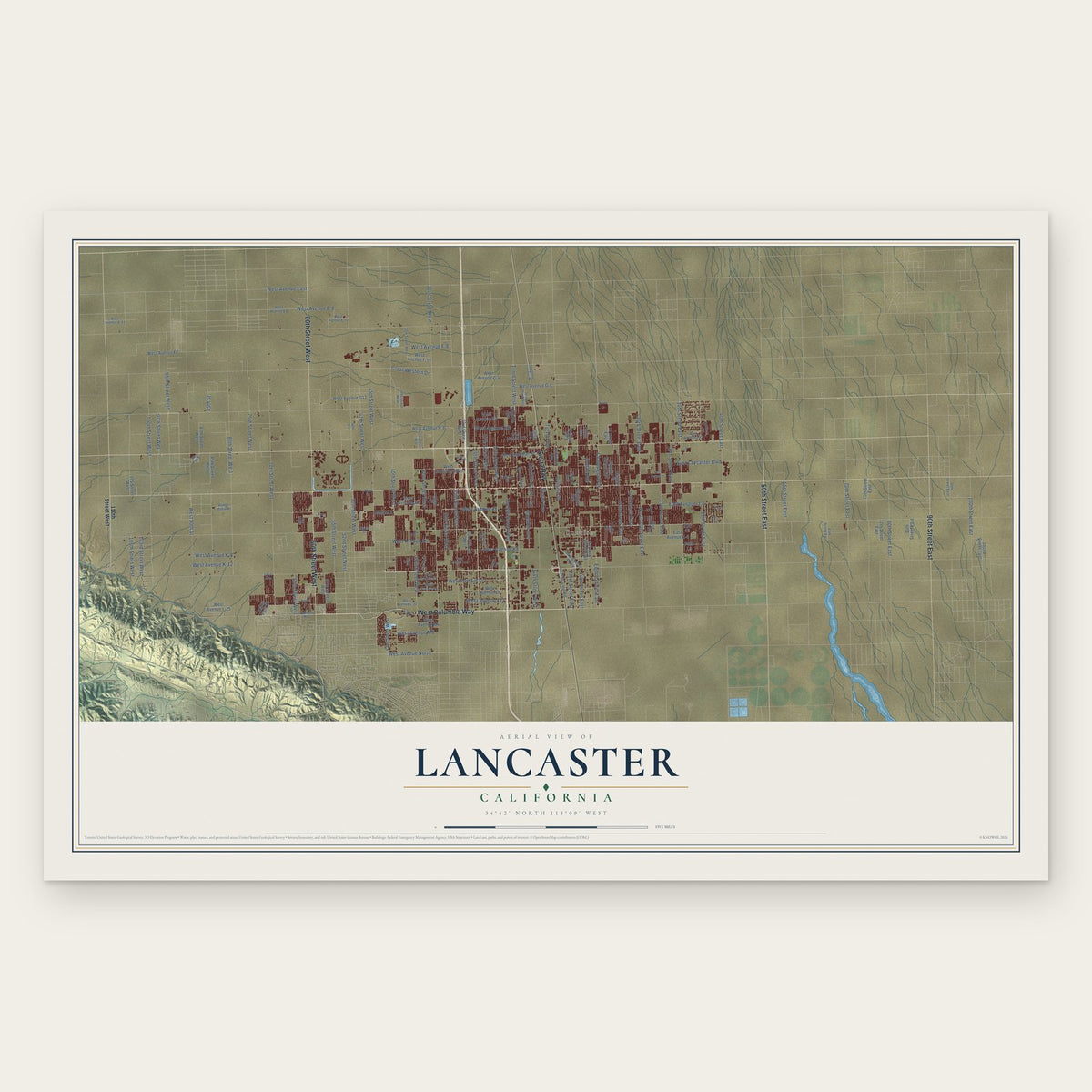 Lancaster, California map print, the full design