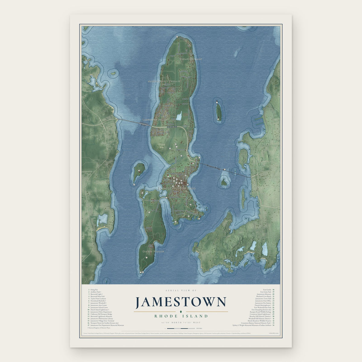 Jamestown, Rhode Island map print, the full design