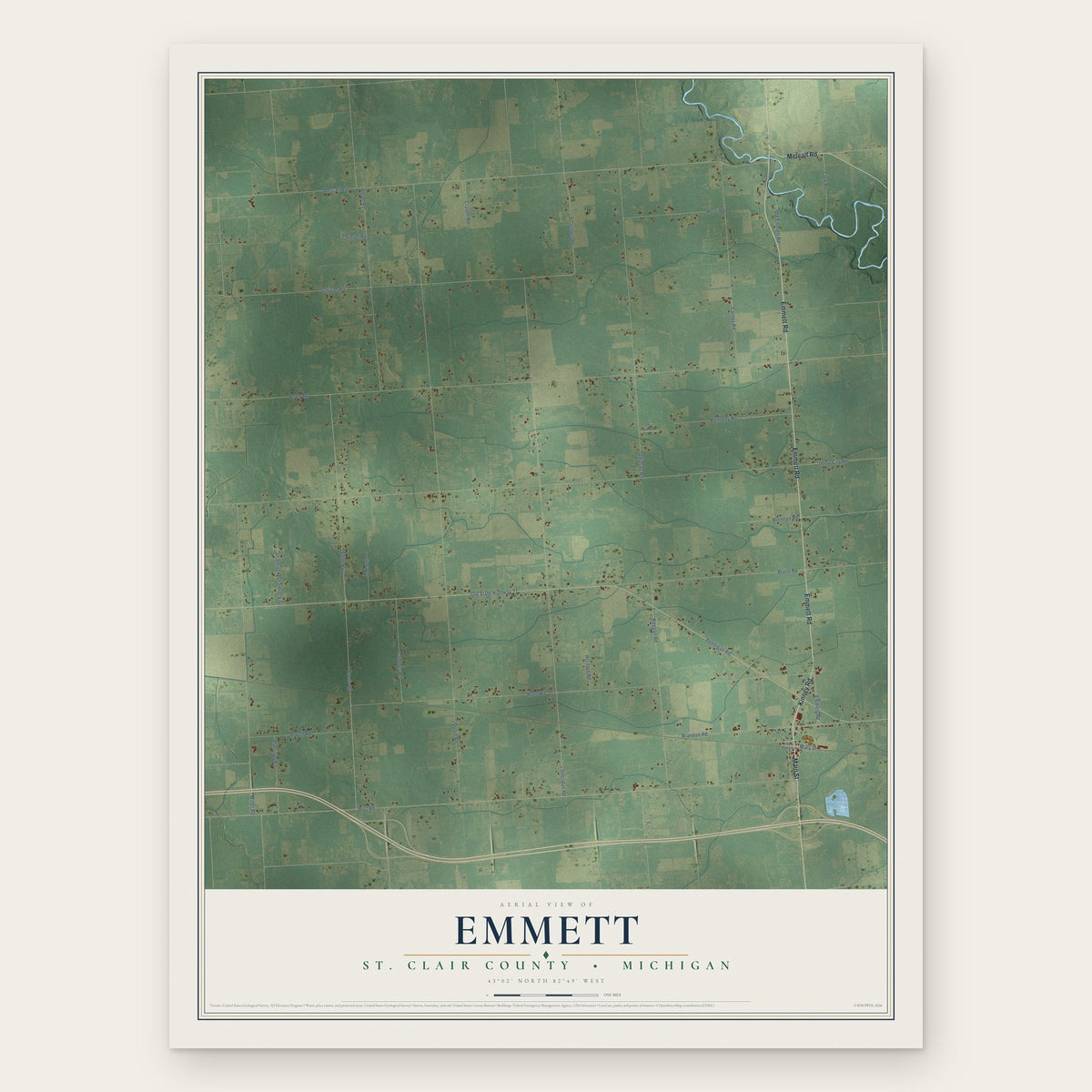 Emmett, St. Clair County, Michigan map print, the full design
