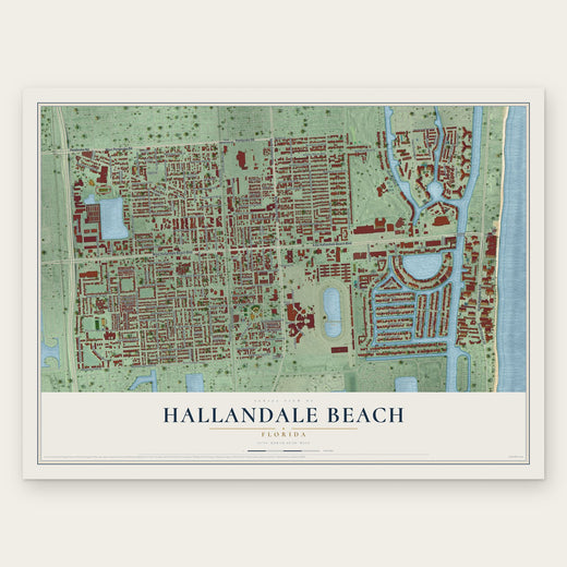 Hallandale Beach, Florida map print, the full design