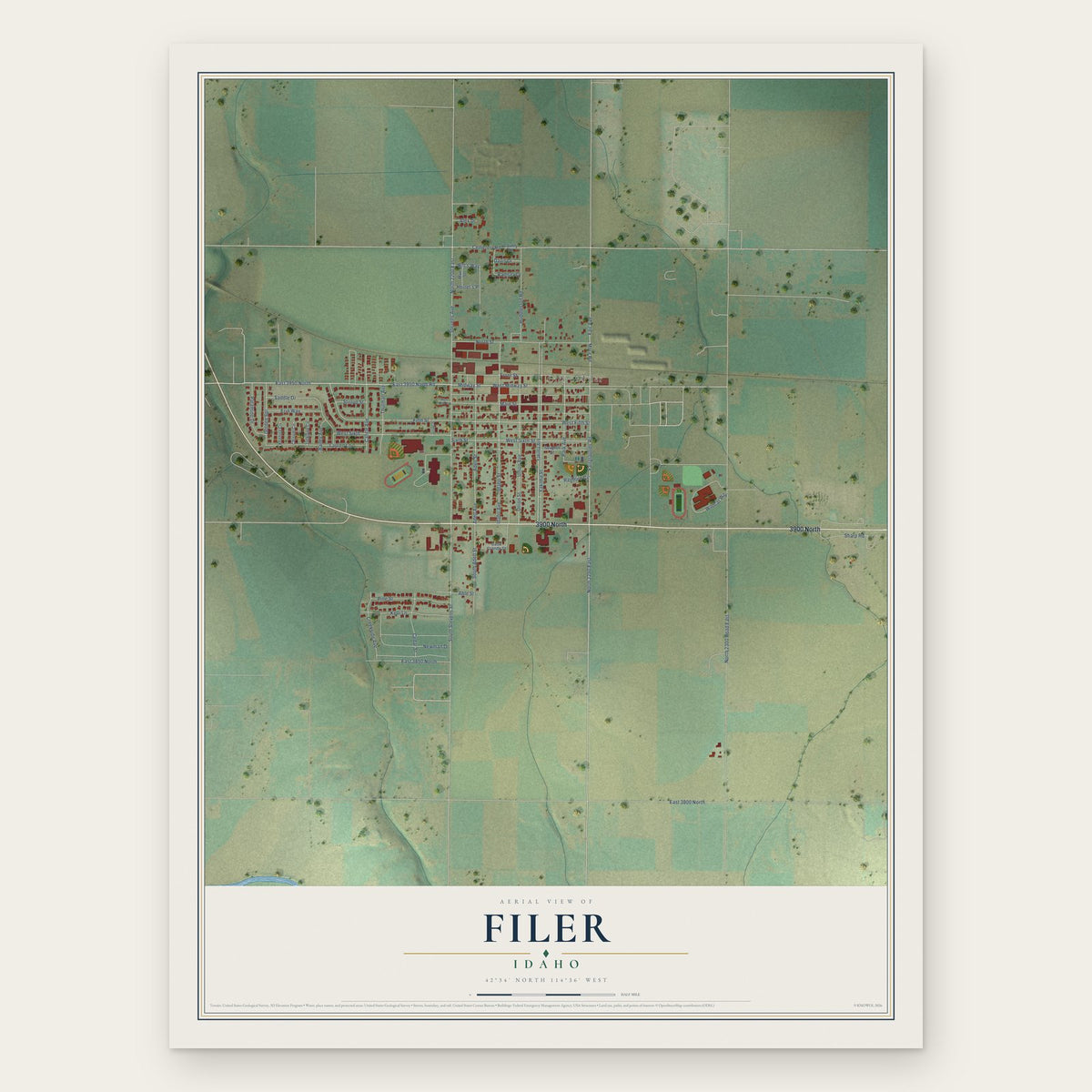 Filer, Idaho map print, the full design
