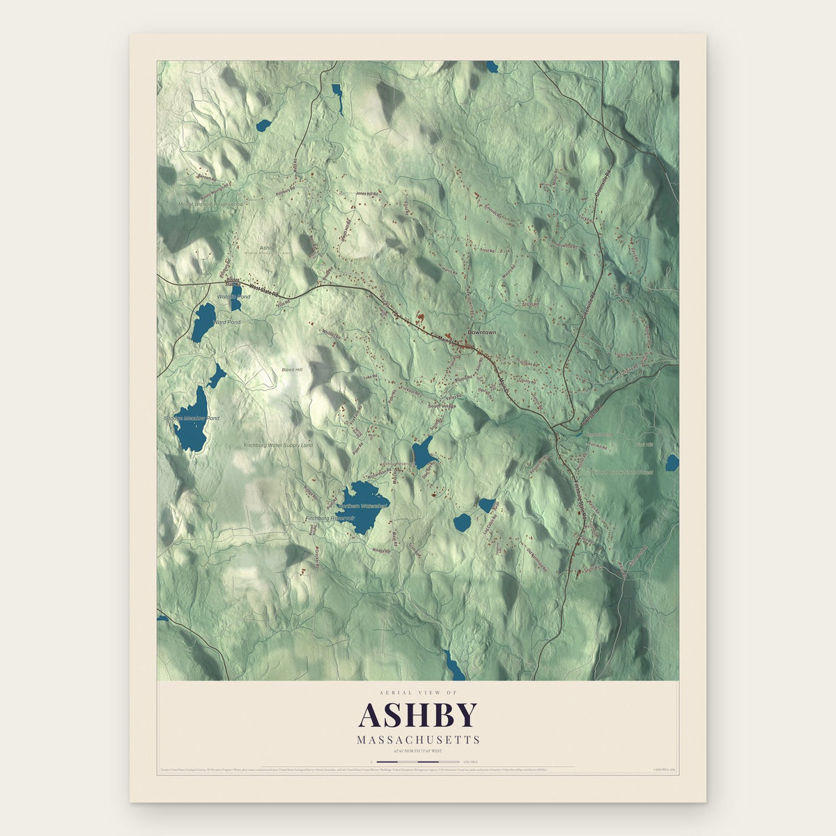 Ashby, Massachusetts map print, the full design